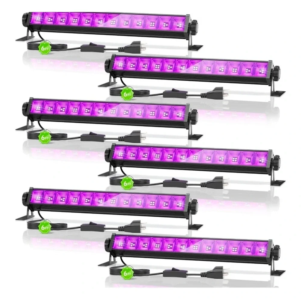 6 Pack 42W UV LED Black Light Bar 15.1in 385-400nm Glow Party Halloween Decor